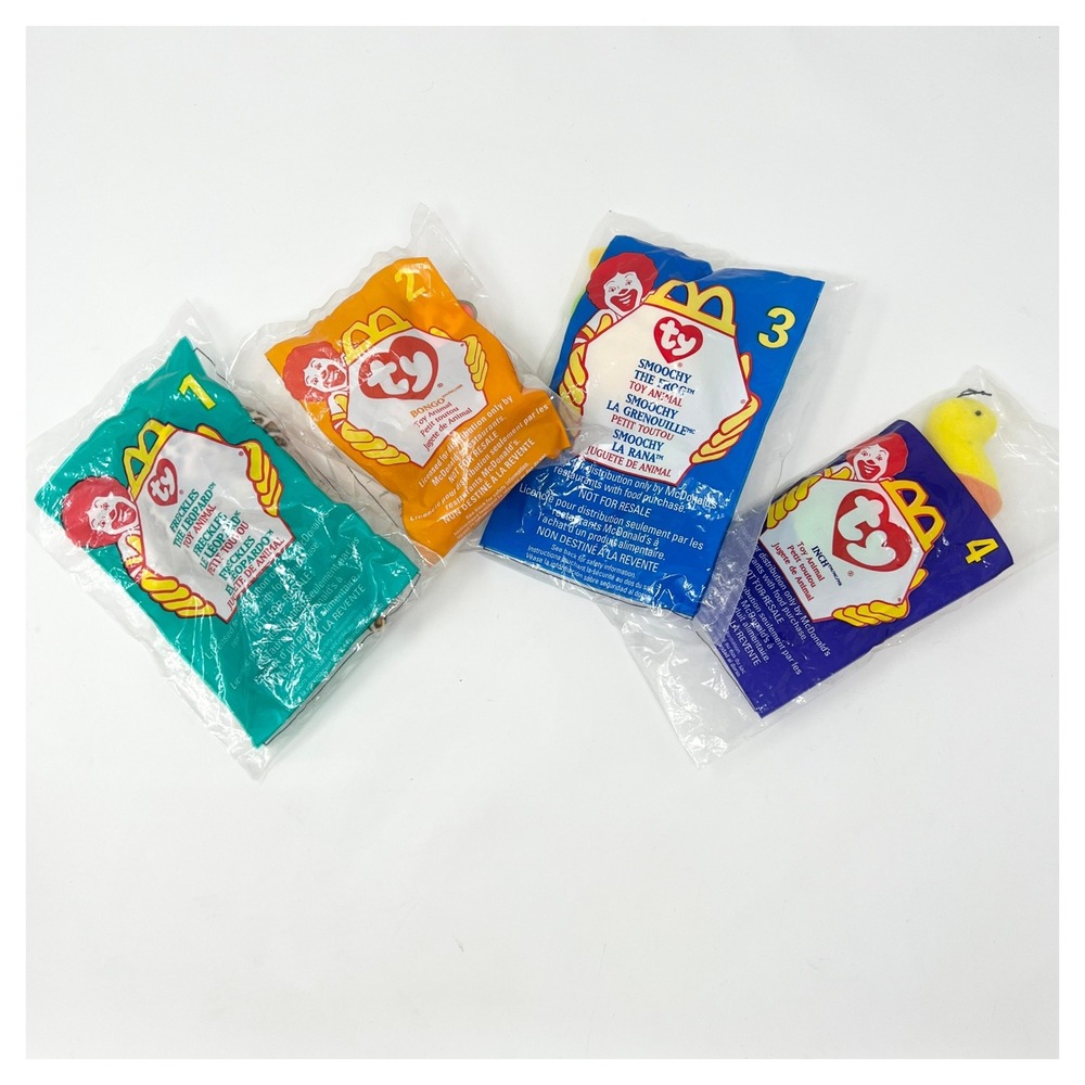 1999 McDonalds Teenie Beanie Babies Set of 4 Sealed Freckles Bongo Smoochy Inch